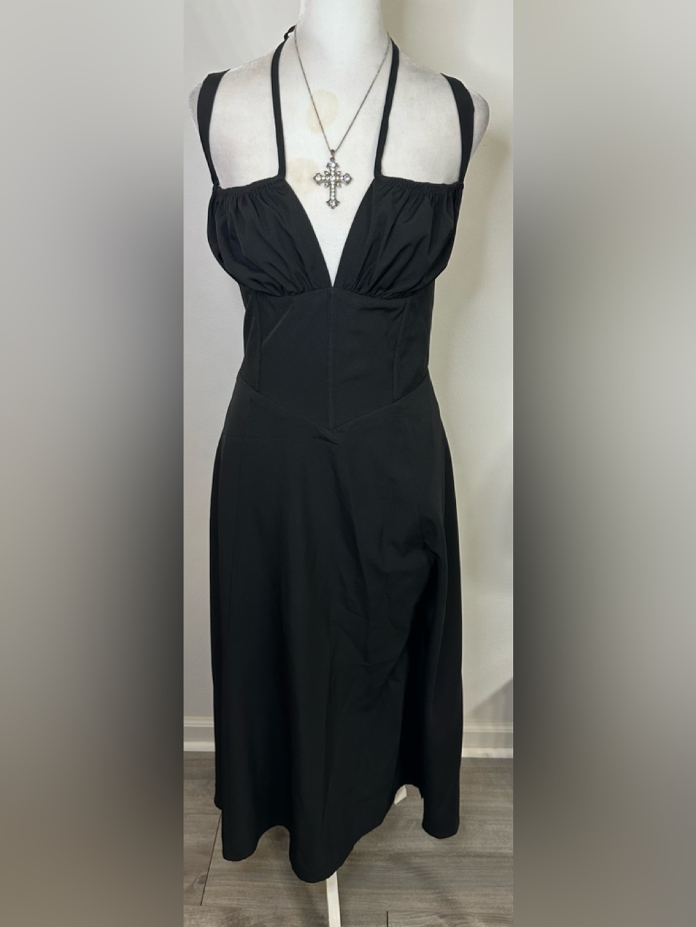 Black Mystical Gothic Style Dress w/ Corset Detailing - Size XL